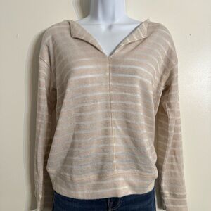 Socialite Beige and White Striped V-Neck Sweater size small